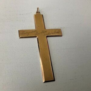 Vintage 10k solid gold cross, large size monogramed pendant